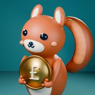 Simple Money Tools logo: Hazel, a 3D rust red squirrel holding a pound coin